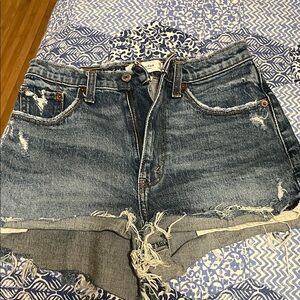 Abercrombie & Fitch Women's Distressed Jean Shorts - Blue
